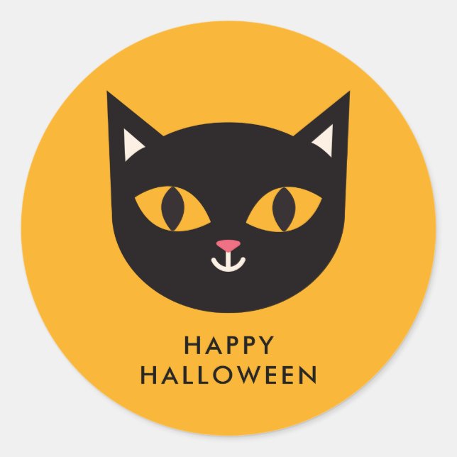 Happy Halloween Black Cat Trick oder Treat Runder Aufkleber (Vorderseite)