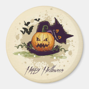 Happy Halloween Black Cat und Jack Magnet