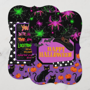 Happy Halloween Black Cat und Spiderweb Einladung