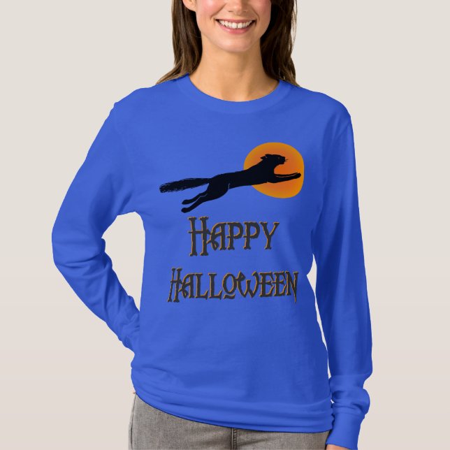 Happy Halloween Black Cat Vintag Art T - Shirt (Vorderseite)