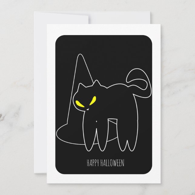 Happy Halloween Black Cat Witch Hat Card (Vorderseite)