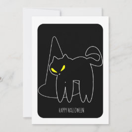 Happy Halloween Black Cat Witch Hat Card