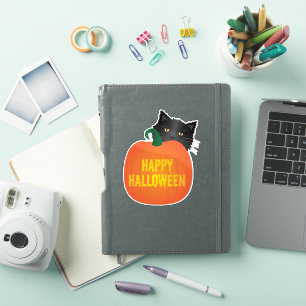 Happy Halloween - Black Cat with Pumpkin Aufkleber