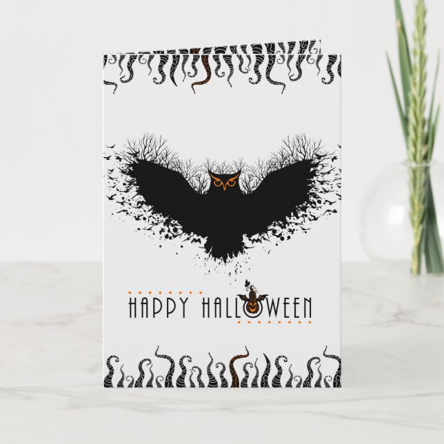 Happy Halloween Black Concept Owl Illustration Karte (Vorderseite)