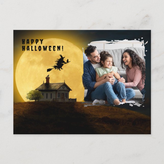 Happy halloween Black Hexe Foto Postkarte (Vorderseite)