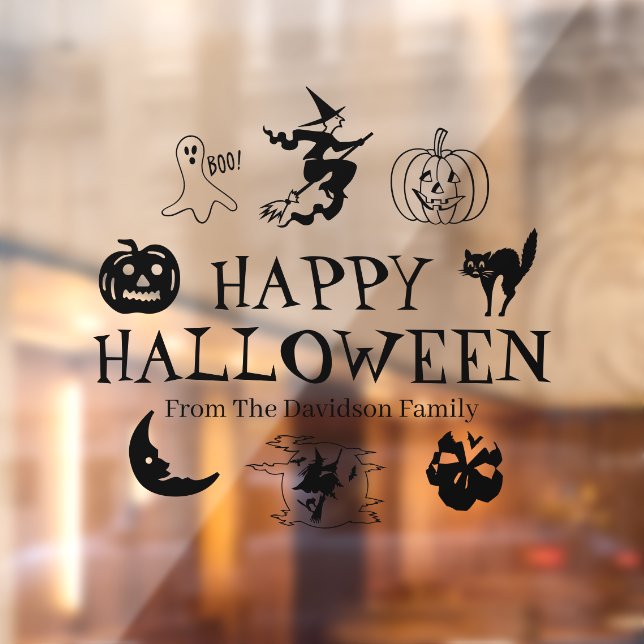 Happy Halloween Black individuelle Name transparen Fensteraufkleber (Blatt 2)