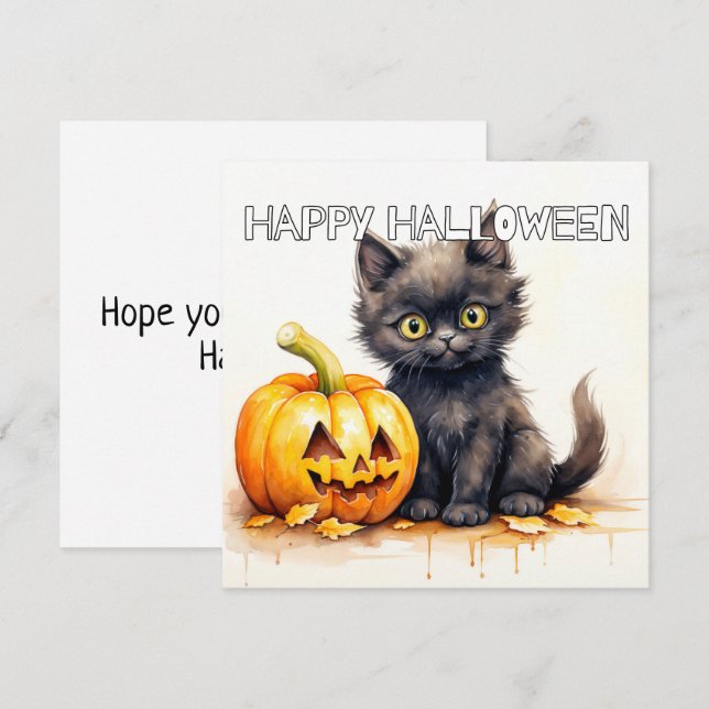Happy Halloween Black Kitty Cat Karte (Vorne/Hinten)