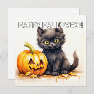 Happy Halloween Black Kitty Cat Karte