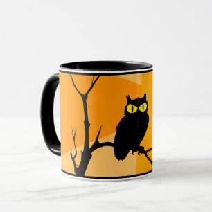 Happy Halloween Black Orange Owl Tasse