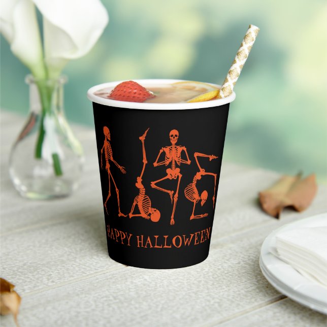 Happy Halloween Black Orange Skeleton Party Pappbecher (In Situ)
