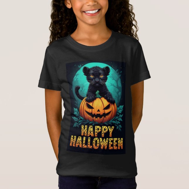 Happy Halloween Black Panther Kitten T-Shirt (Vorderseite)