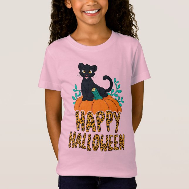 Happy Halloween Black Panther Kitten T-Shirt (Vorderseite)