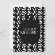 Happy Halloween Black Pumpkin Skull Pattern Card