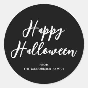 Happy Halloween Black Script Familienname Runder Aufkleber