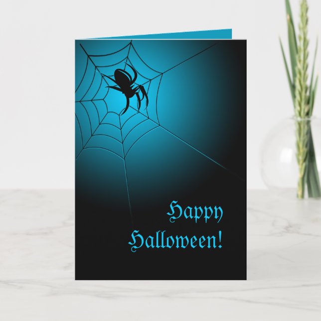 Happy Halloween Black Spider im Web Karte (Vorderseite)
