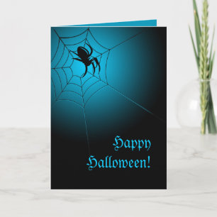 Happy Halloween Black Spider im Web Karte
