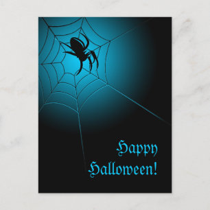 Happy Halloween Black Spider im Web Postkarte