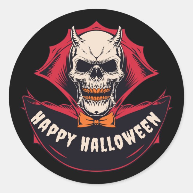Happy Halloween Black Spooky Skull Runder Aufkleber (Vorderseite)