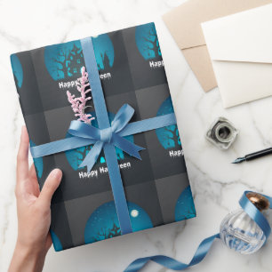 Happy Halloween Blue and Black Spuk House Geschenkpapier