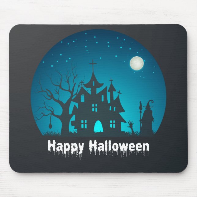 Happy Halloween Blue and Black Spuk House Mousepad (Vorne)