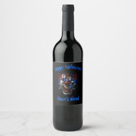 Happy Halloween Blue Eyes Evil Clown Weinetikett