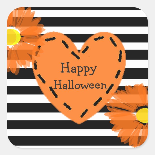 Happy Halloween Blumenkleber Quadratischer Aufkleber (Vorderseite)