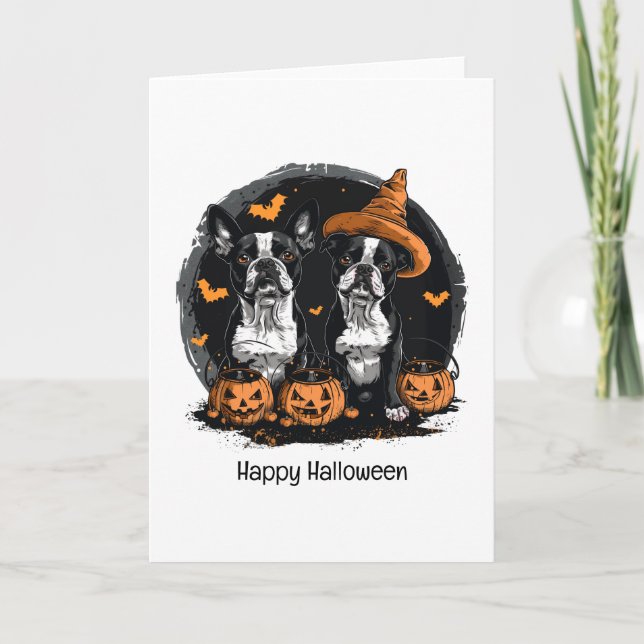 Happy Halloween Boston Terrier Dogs Karte (Vorderseite)
