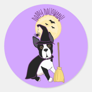 Happy Halloween Boston Terrier Witch Runder Aufkleber