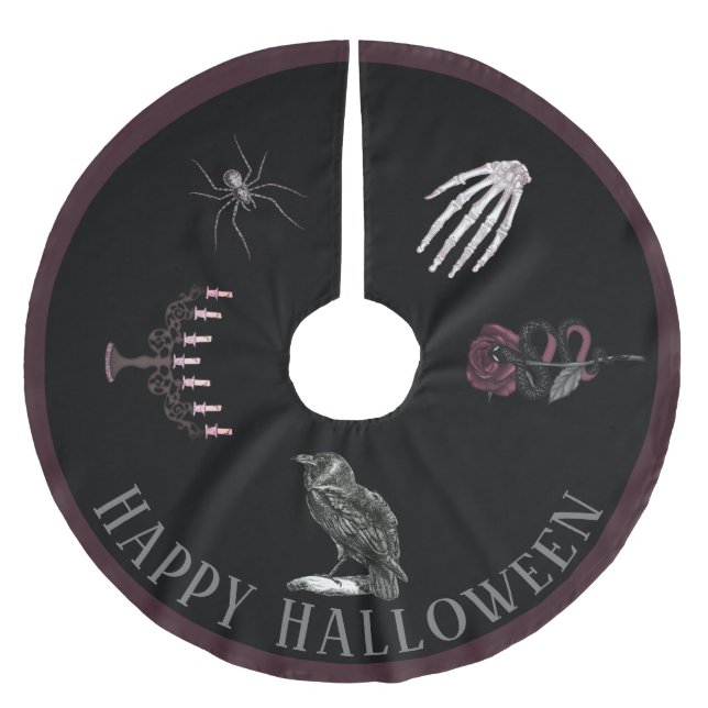 Happy Halloween Brushed Polyester Tree Skirt Polyester Weihnachtsbaumdecke (Vorderseite)