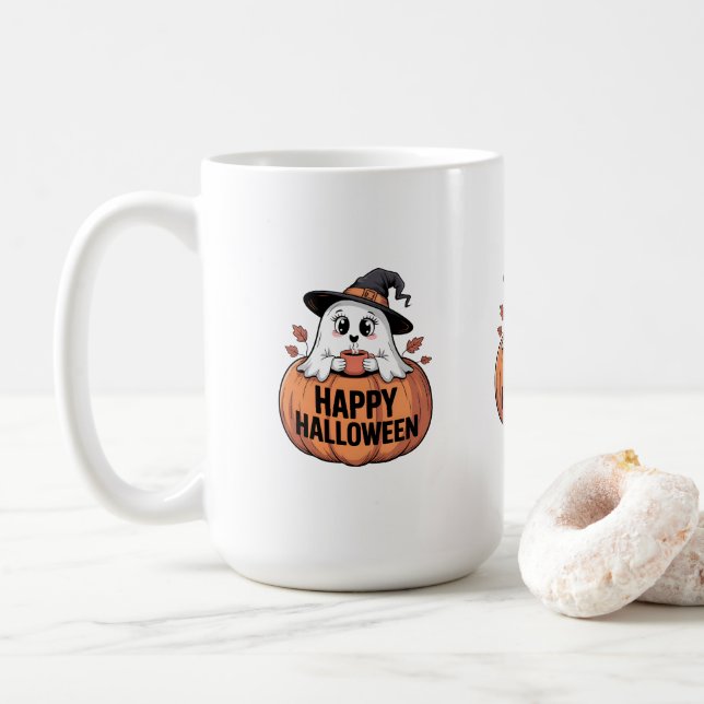 Happy Halloween Caffeine Ghost Kaffeetasse (Mit Donut)