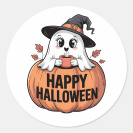 Happy Halloween Caffeine Ghost Runder Aufkleber
