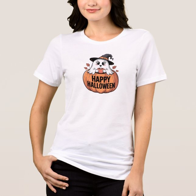 Happy Halloween Caffeine Ghost Tri-Blend Shirt (Vorderseite)