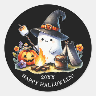 Happy Halloween Camping Niedlich Ghost Black Runder Aufkleber