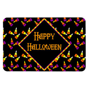 Happy Halloween Candy Corn Pattern auf schwarz Magnet