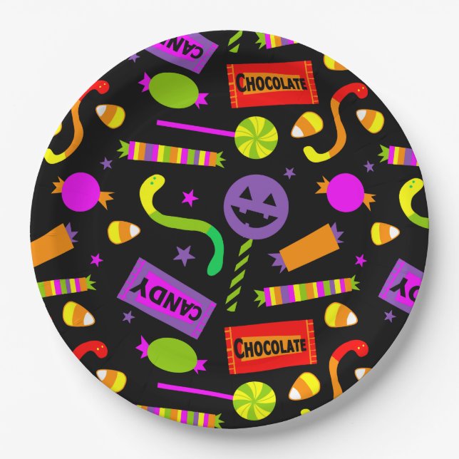 Happy Halloween Candy Pattern Pappteller (Vorderseite)
