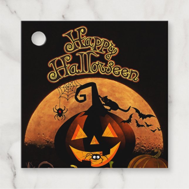 Happy Halloween Carved Pumpkin Geschenkanhänger (Vorderseite)