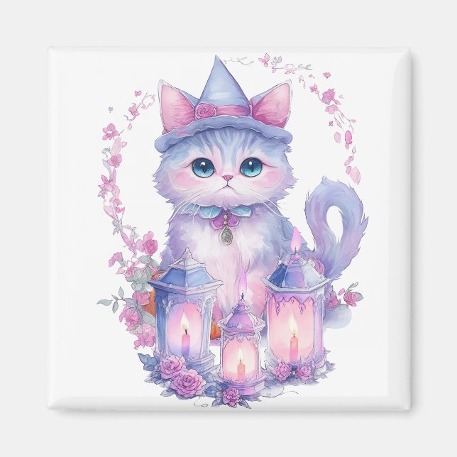 Happy Halloween Cat and Candles Magnet (Vorne)