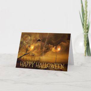 Happy Halloween Cat Eyes Spuk Bäume Schwarze Karte
