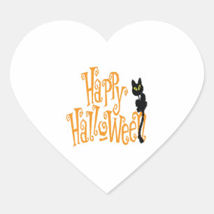 HAPPY HALLOWEEN CAT Herz-Aufkleber