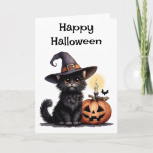 Happy Halloween Cat in einem Hexenhut Karte