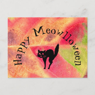Happy Halloween Cat Meow Postcard Postkarte