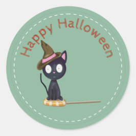 Happy Halloween Cat on Candy Label Aufkleber