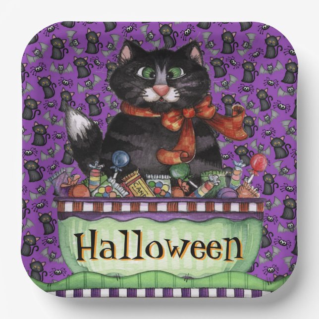 Happy Halloween Cat Pappteller (Vorderseite)