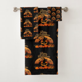 Happy Halloween Cat Pumpkin Badhandtuch Set