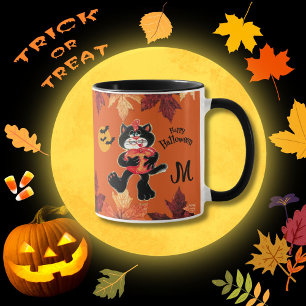 Happy Halloween Cat Pumpkin Monogram Tasse