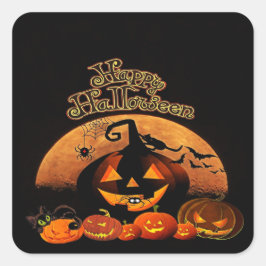 Happy Halloween Cat Pumpkin Quadratischer Aufkleber
