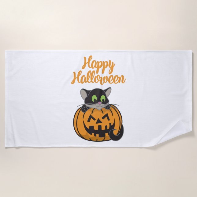Happy Halloween Cat Pumpkin Strandtuch (Vorderseite)