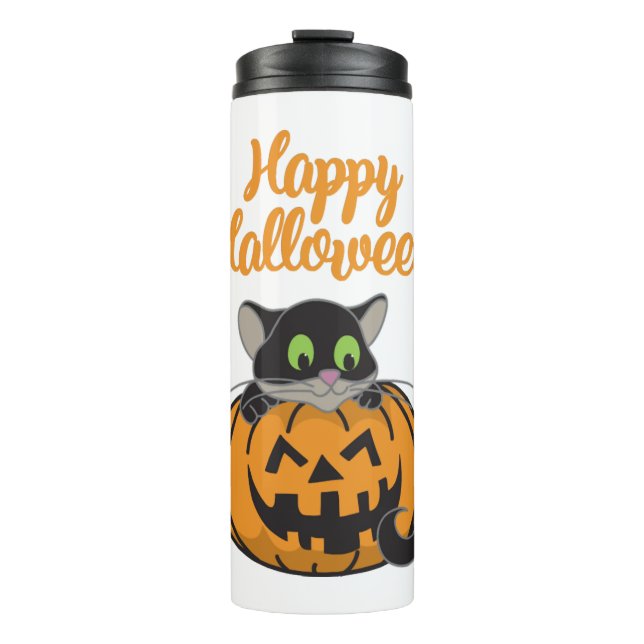 Happy Halloween Cat Pumpkin Thermosbecher (Vorderseite)