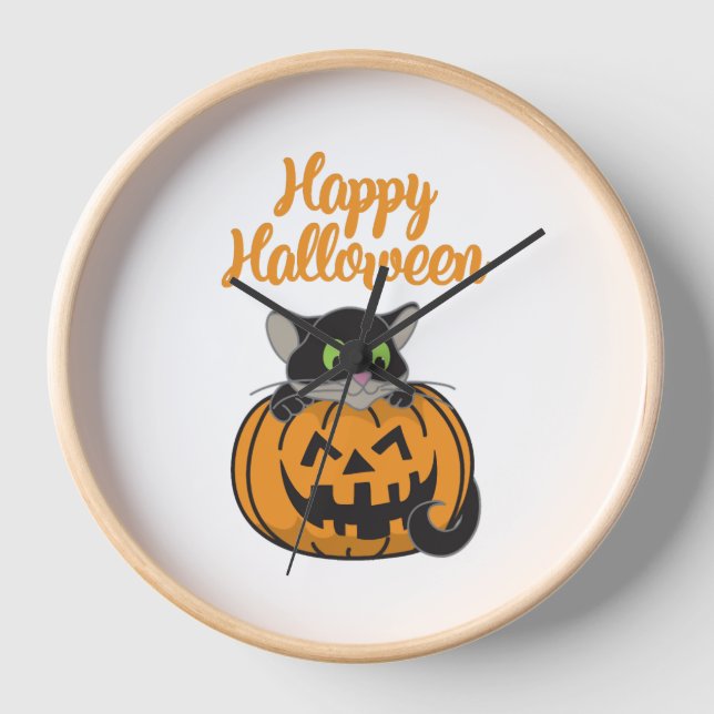 Happy Halloween Cat Pumpkin Uhr (Vorderseite)