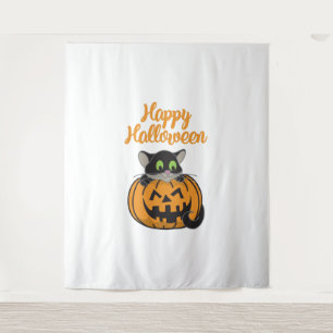 Happy Halloween Cat Pumpkin Wandteppich